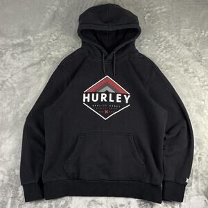 Hurley Mens Black Fleece Pullover Hoodie Sweatshirt Large B12